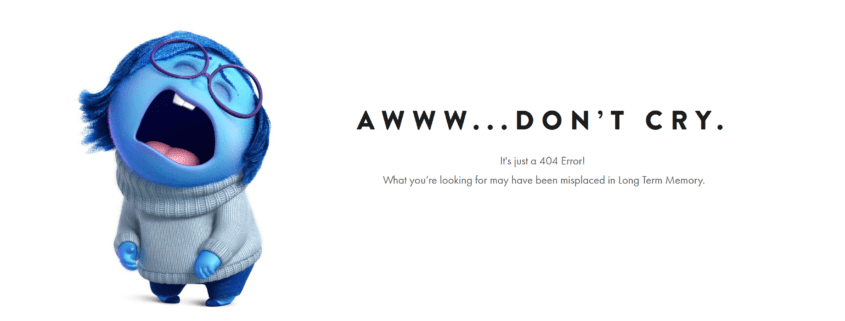 Screenshot der 404 Fehlerseite von Pixar (Soft 404-Fehler)